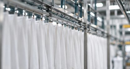 Linen on rails inside the laundry facility